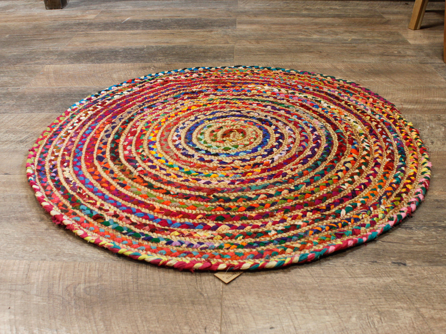 Round Jute and Recycled Cotton Rug - 90 cm