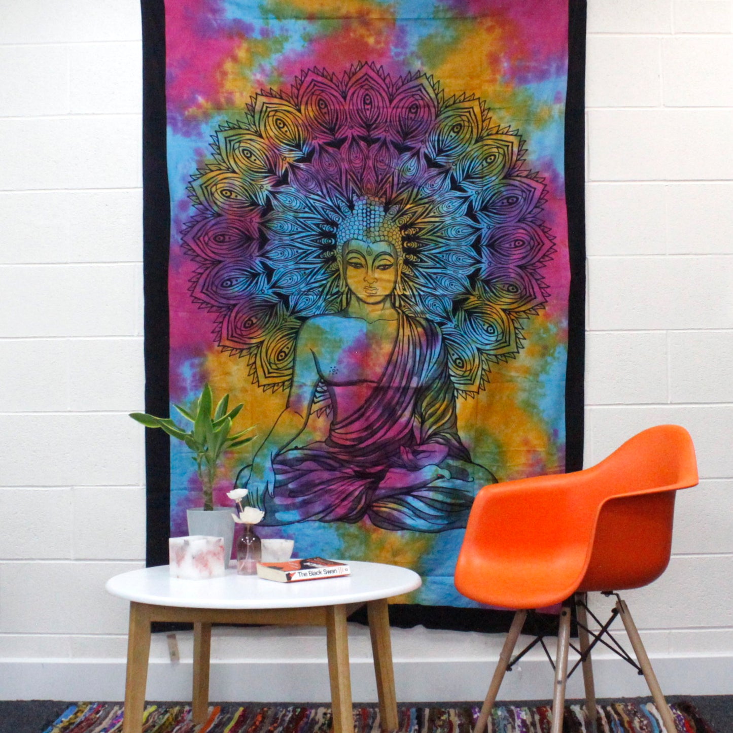 Single Cotton Bedspread + Wall Hanging - Peaceful Buddha 130cm x 200cm