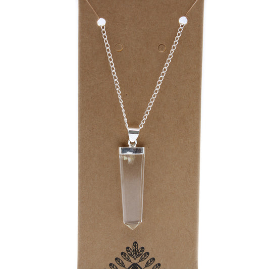 Gemstone Flat Pencil Pendant - Clear Quartz