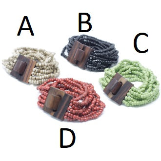 Multi-Bead Bangle Wooden Clasp - Asst Colours