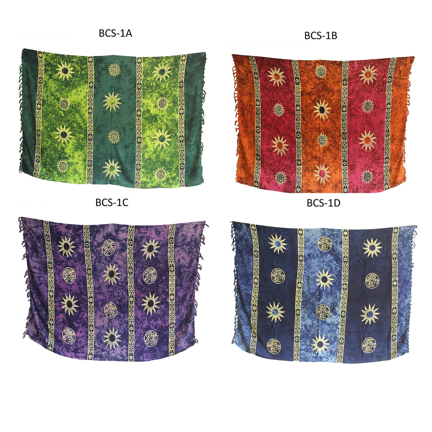 1x Bali Celtic Sarongs - Sun Symbols (4 Assorted Colours)