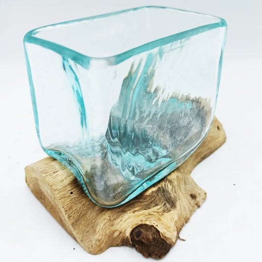 Molten Glass Tank on Wood with Stand - Small Bowl