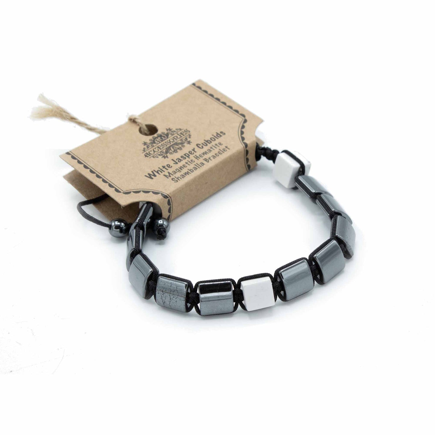 Magnetic Hematite Shamballa Bracelet - White Jasper Cuboids