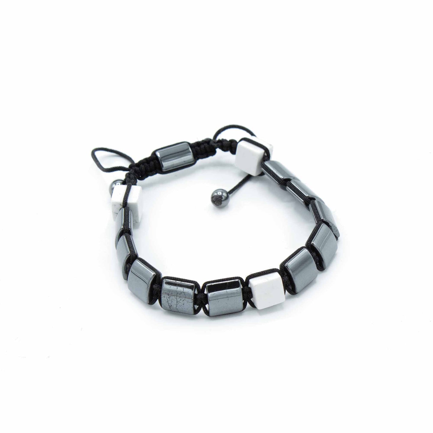 Magnetic Hematite Shamballa Bracelet - White Jasper Cuboids