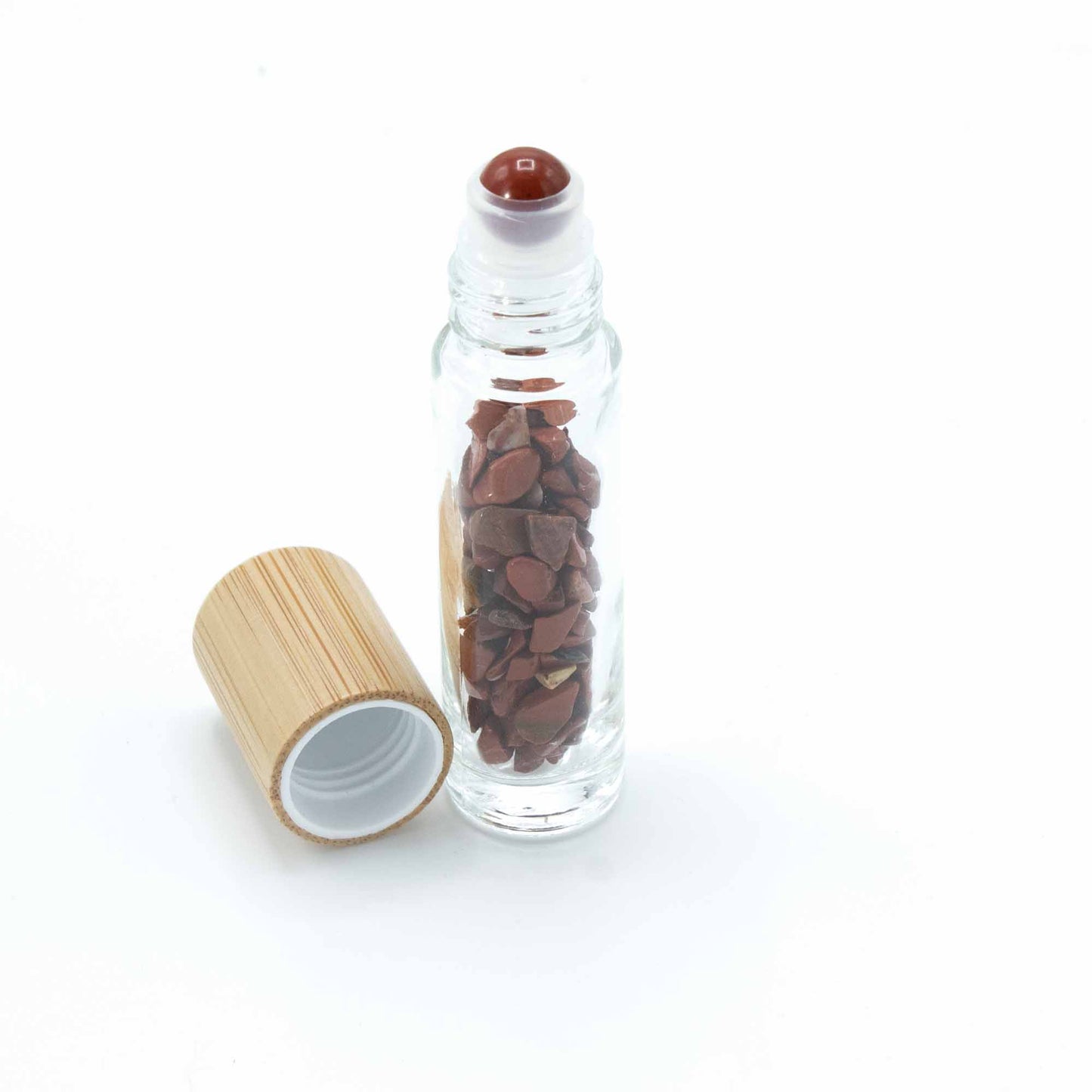 Gemstone Essential Oil Roller Bottle - Red Jasper - Wooden Cap