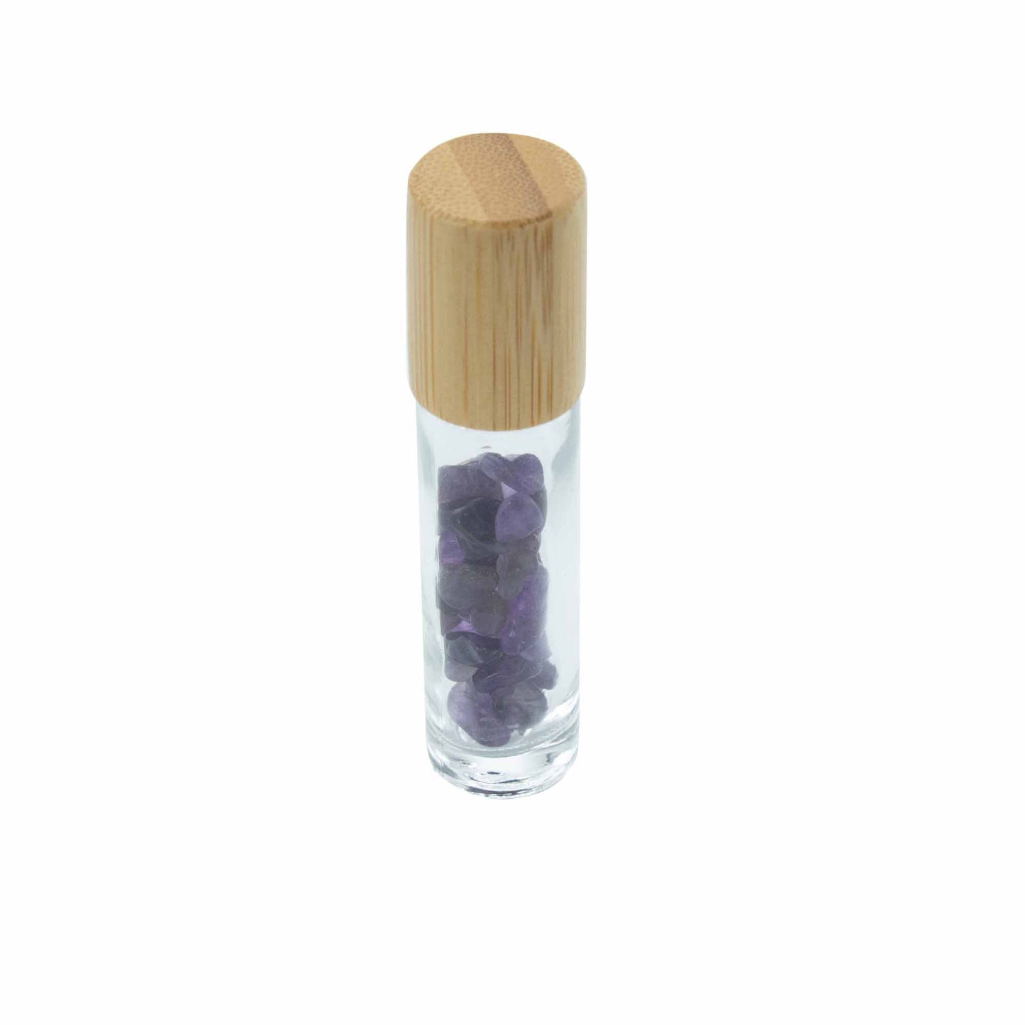 Gemstone Essential Oil Roller Bottle - Amethyst  - Wooden Cap