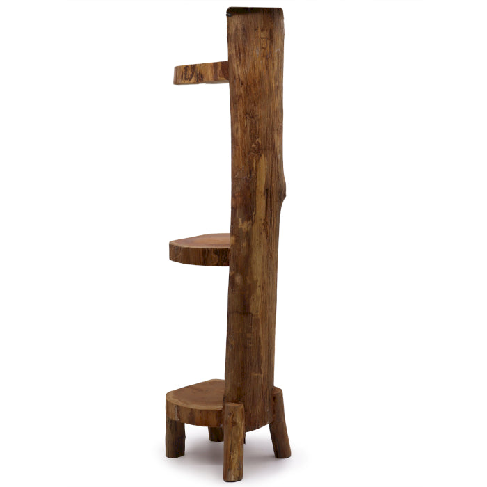 Natural Teak Log Shelve Display 3 Shelves 100cm high