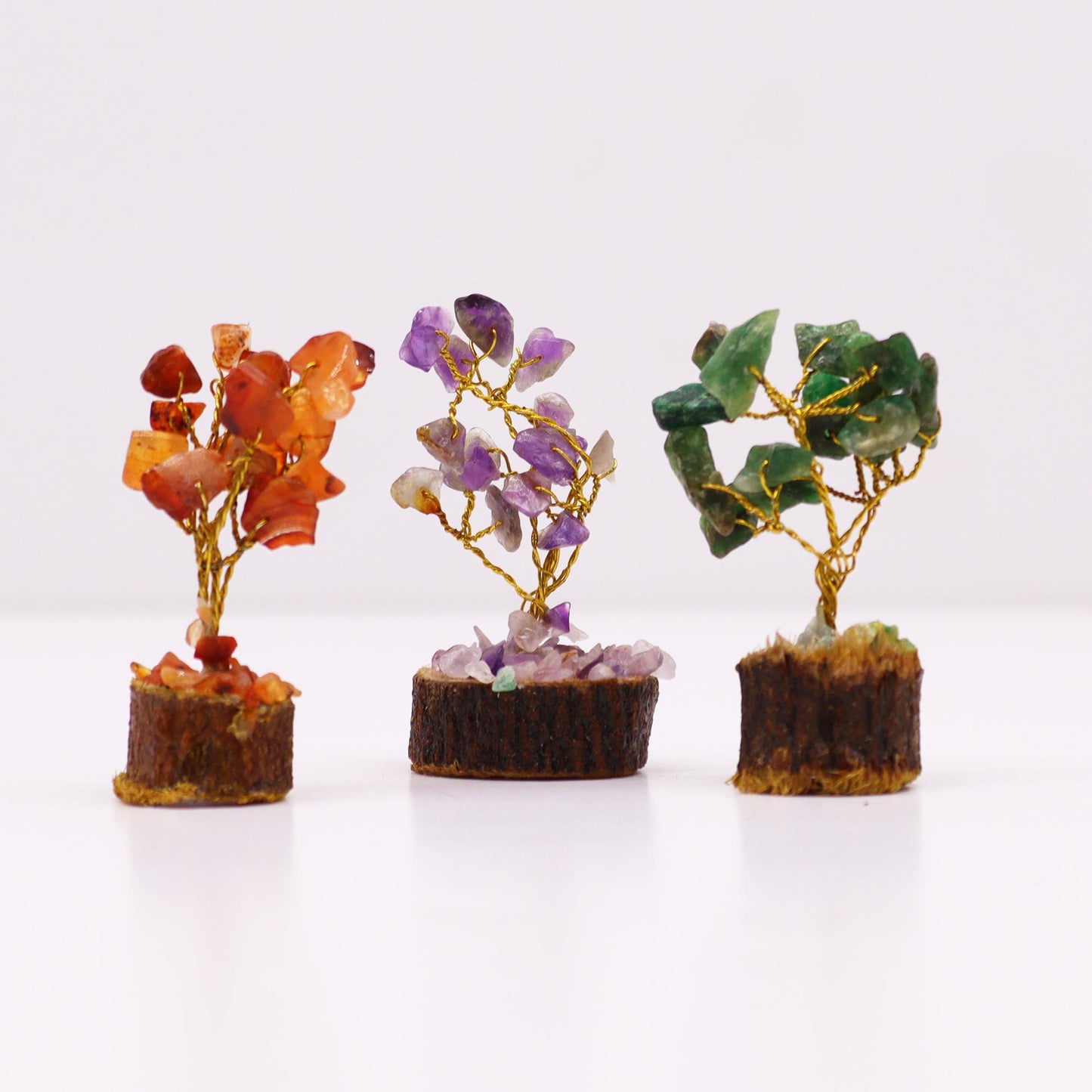 Box of 12 Mini Gemstone Trees On Wood Base - Assorted Mix (15 stones)
