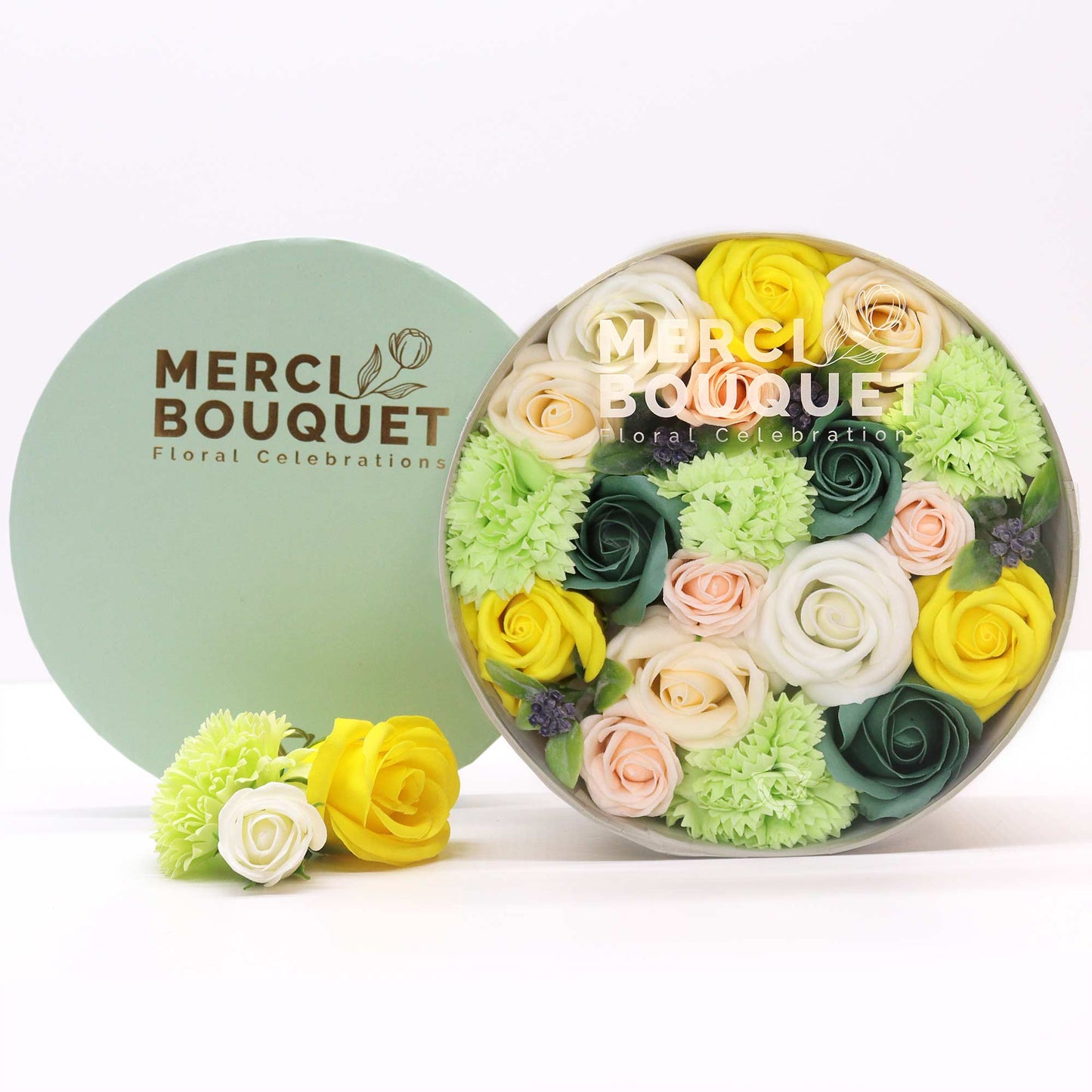 Round Soap Arrangement Box - Spring Celibrations - Yellow & Greens
