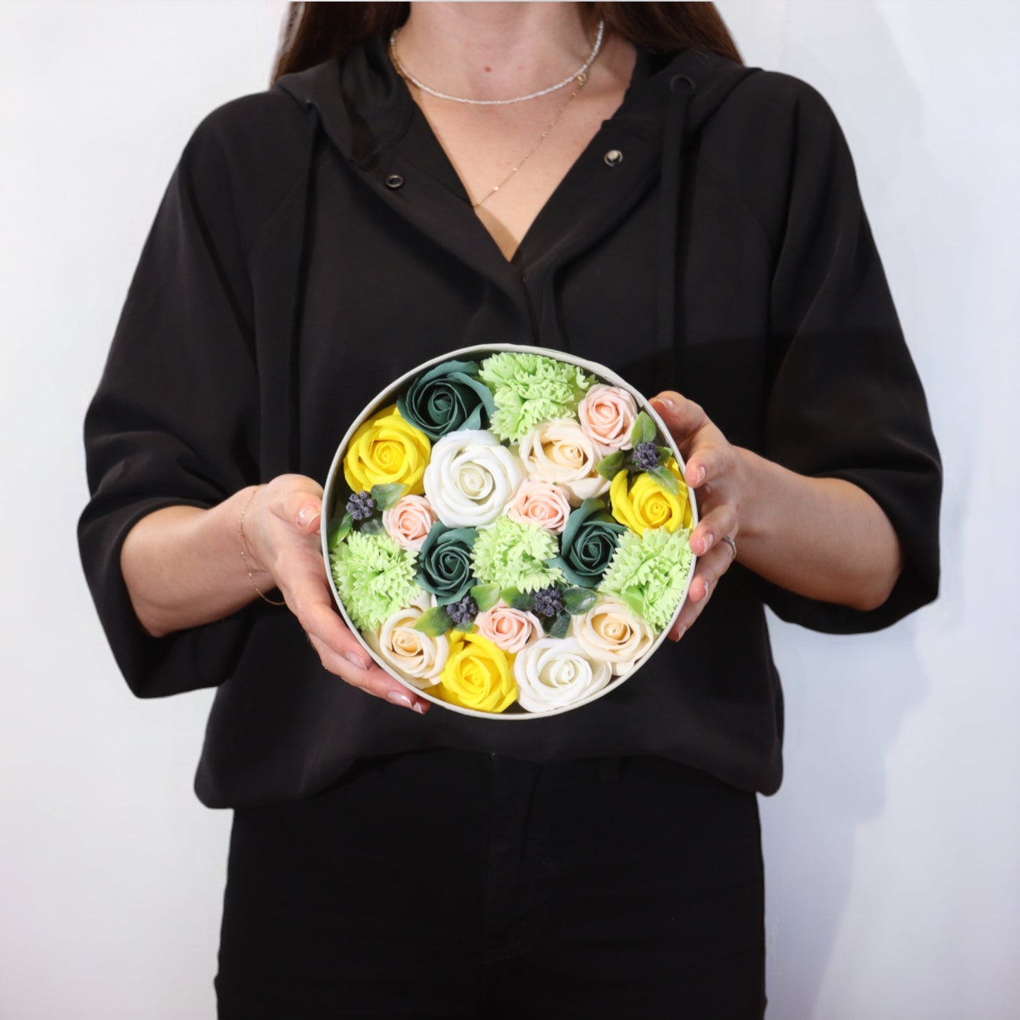 Round Soap Arrangement Box - Spring Celibrations - Yellow & Greens