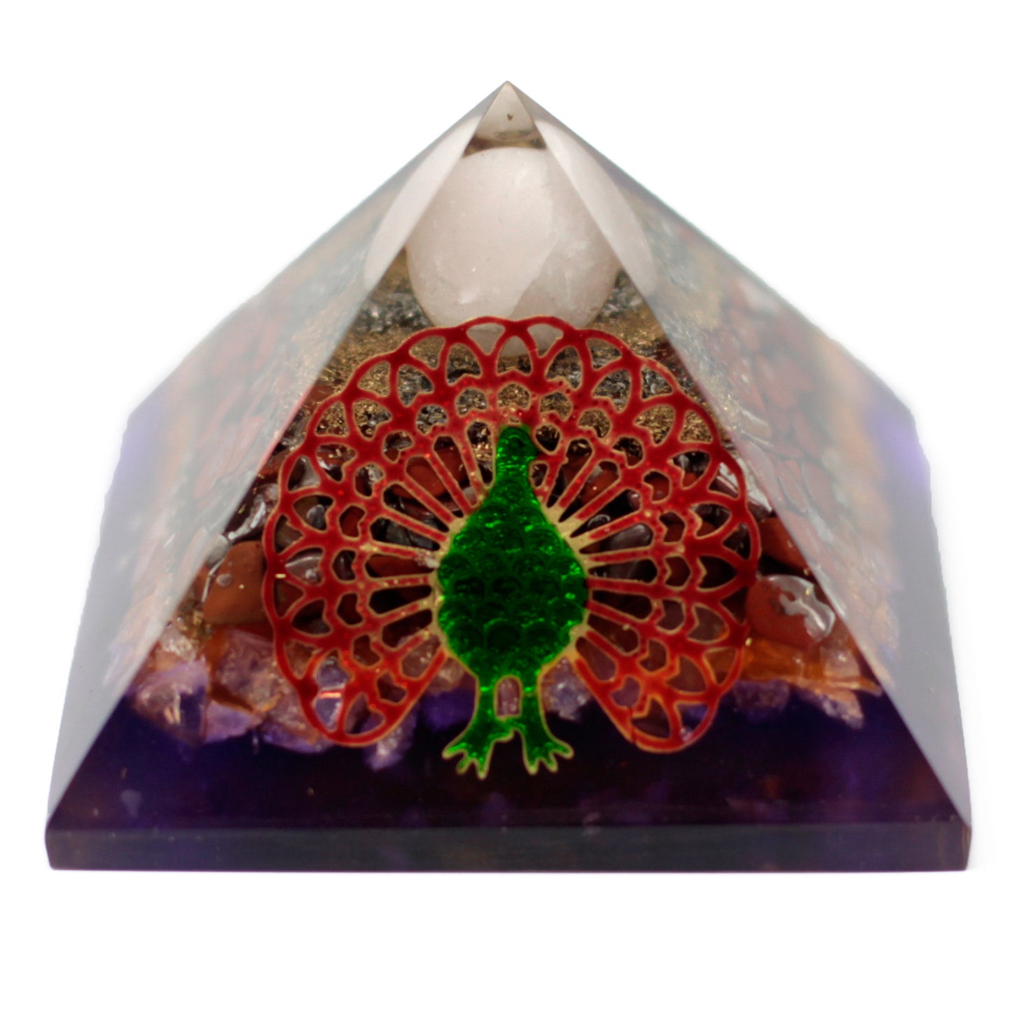 Lrg Organite Pyramid 70mm - Peacock(earth base)