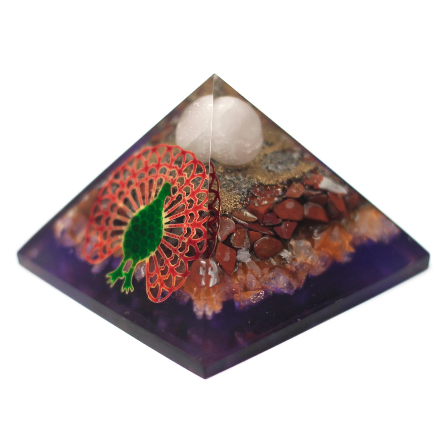 Lrg Organite Pyramid 70mm - Peacock(earth base)