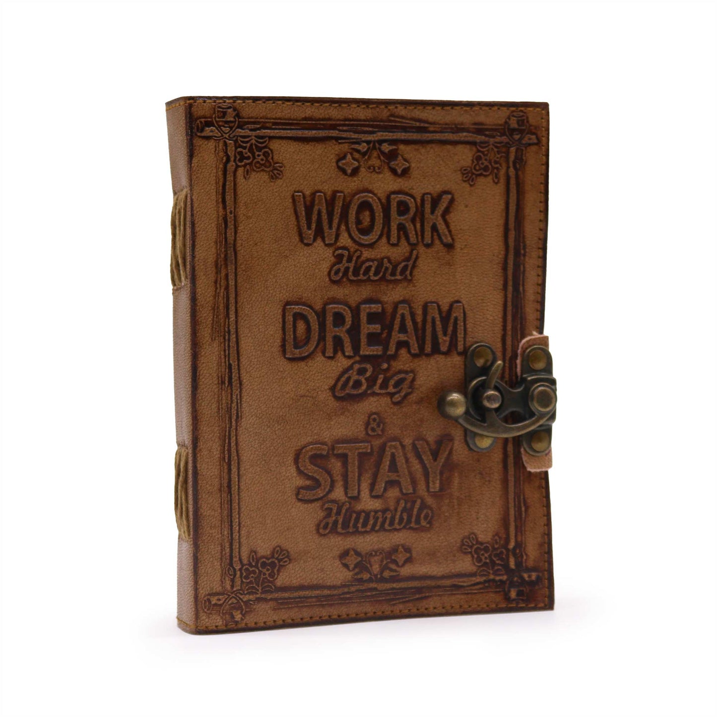 Leather Journel - Plain Paper - Work & Dream Big (7x5") - Light Tan