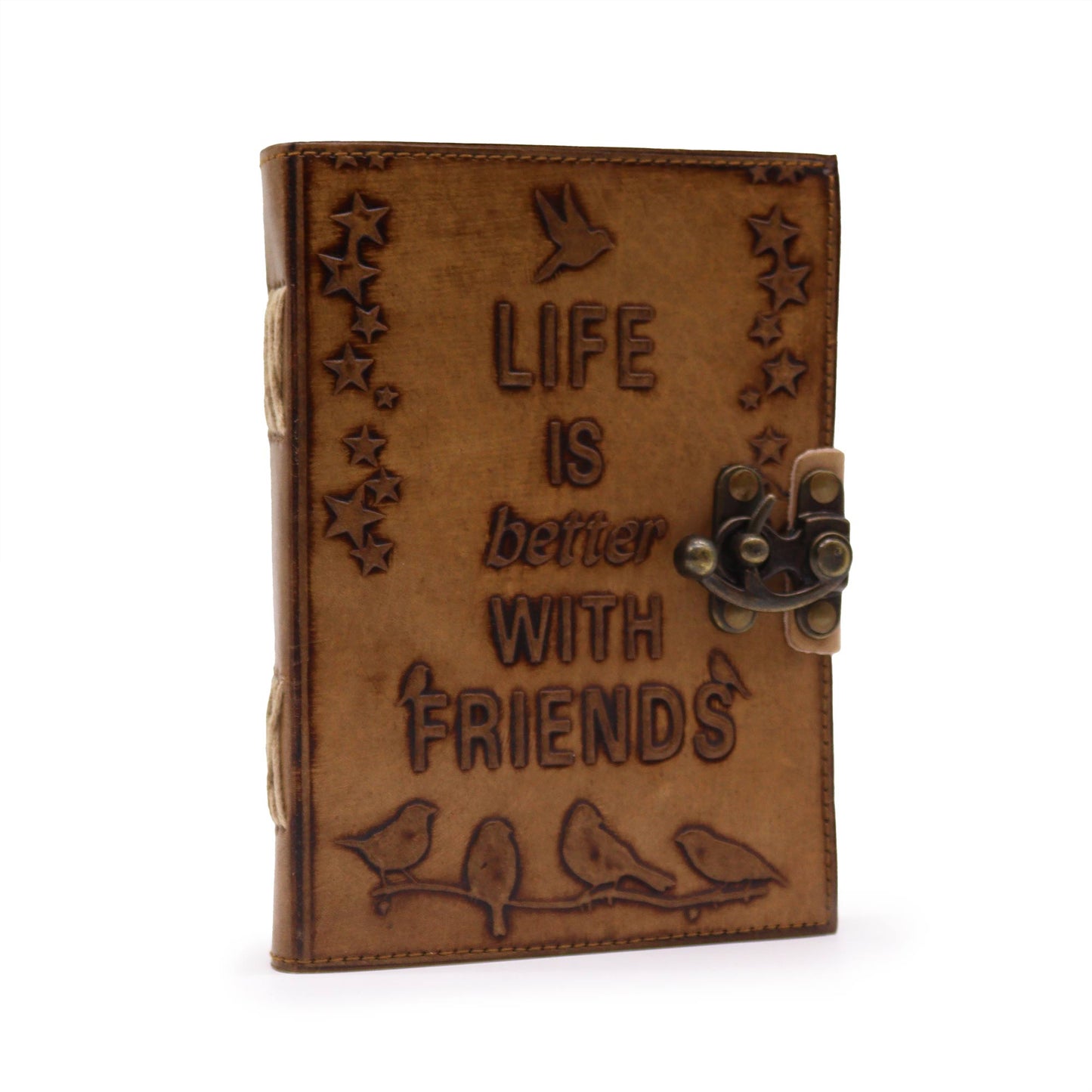 Leather Journel - Plain Paper - Life is Better with Friends (7x5") - Light Tan