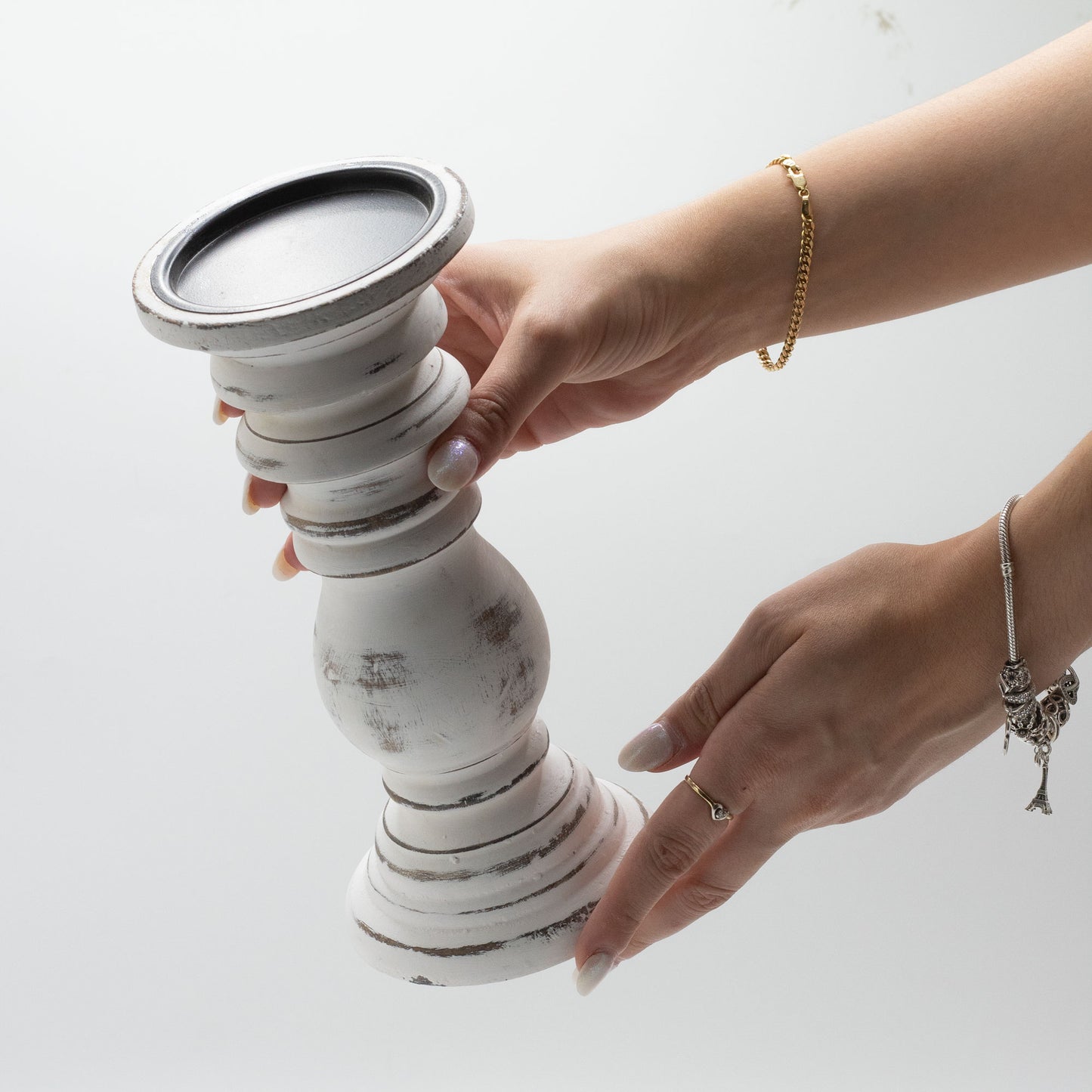 Classic Candle Stand - Whitewash - 23x10cm - Small