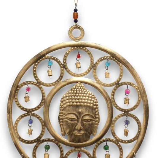 Indian Chimes - Lrg Buddha Face 15 Bell Chimes - 36cm