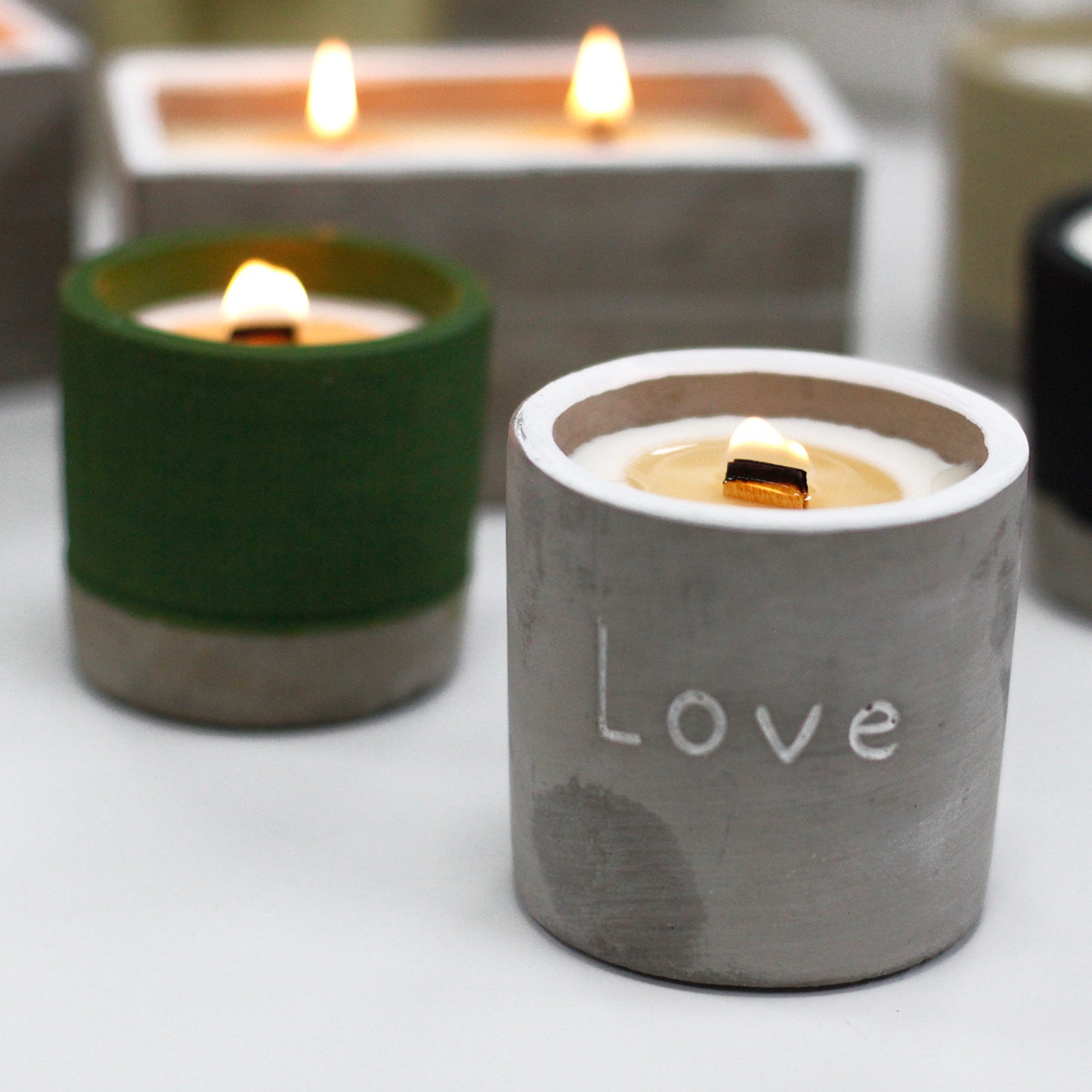 Medium Concrete Soy Woodwick Candle - Love - Purple Fig & Casis