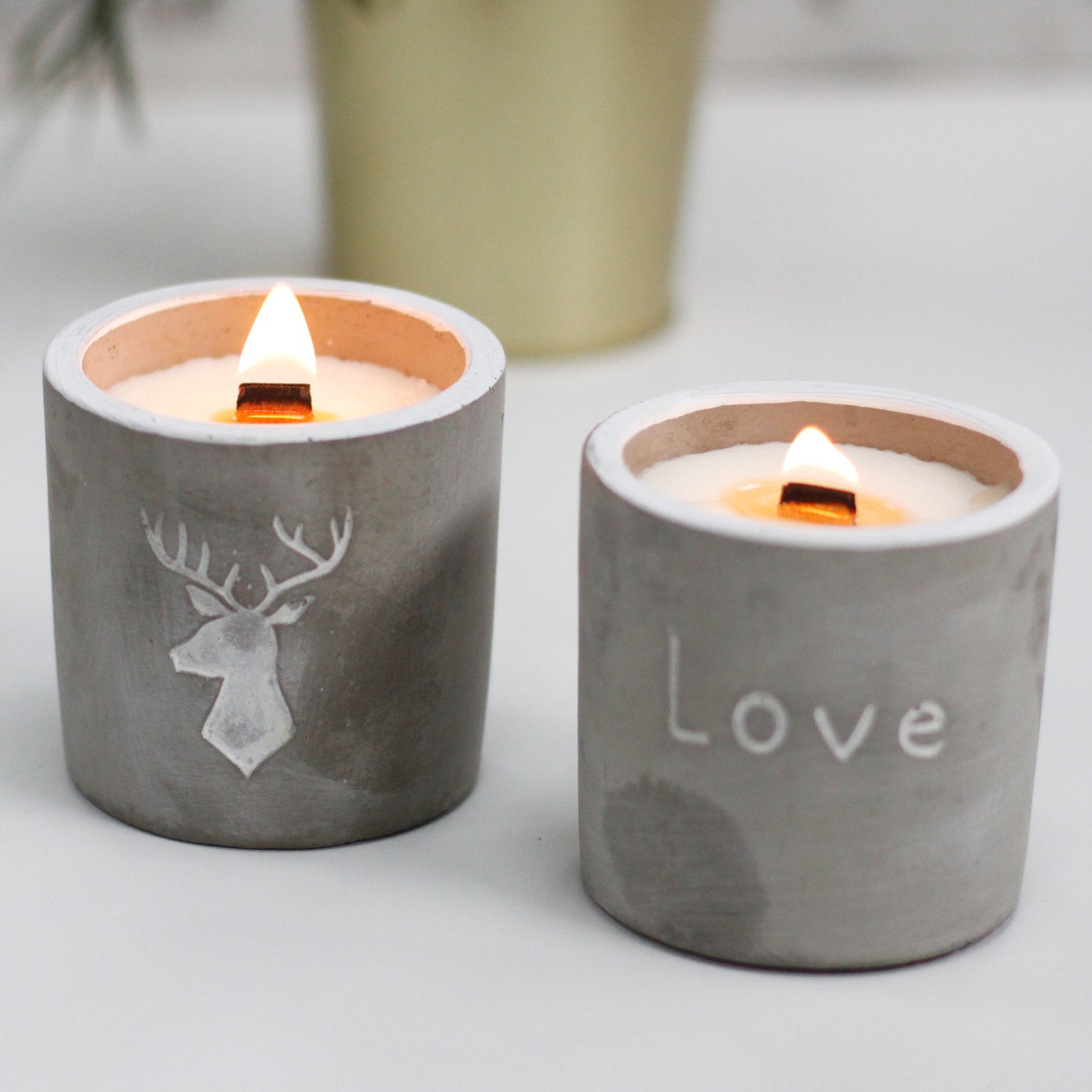 Medium Concrete Soy Woodwick Candle - Love - Purple Fig & Casis