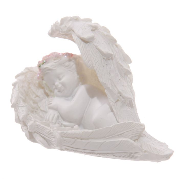 Cherub Sleeping in Wings with Rose Design
