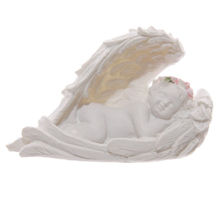 Cherub Sleeping in Wings with Rose Design