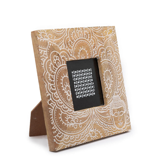 Small Mango Wood Picture Frame (6x4in / 10x15cm Photo) - Buddha - White