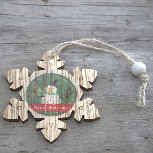 Christmas Wooden Craft Decoration - Snowflake & Snowman (Pack of 2)