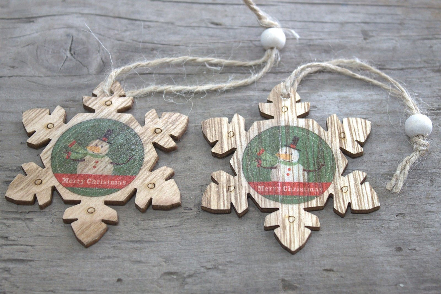 Christmas Wooden Craft Decoration - Snowflake & Snowman (Pack of 2)