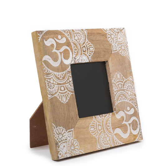 Small Mango Wood Picture Frame (6x4in / 10x15cm Photo) - Mandala - White