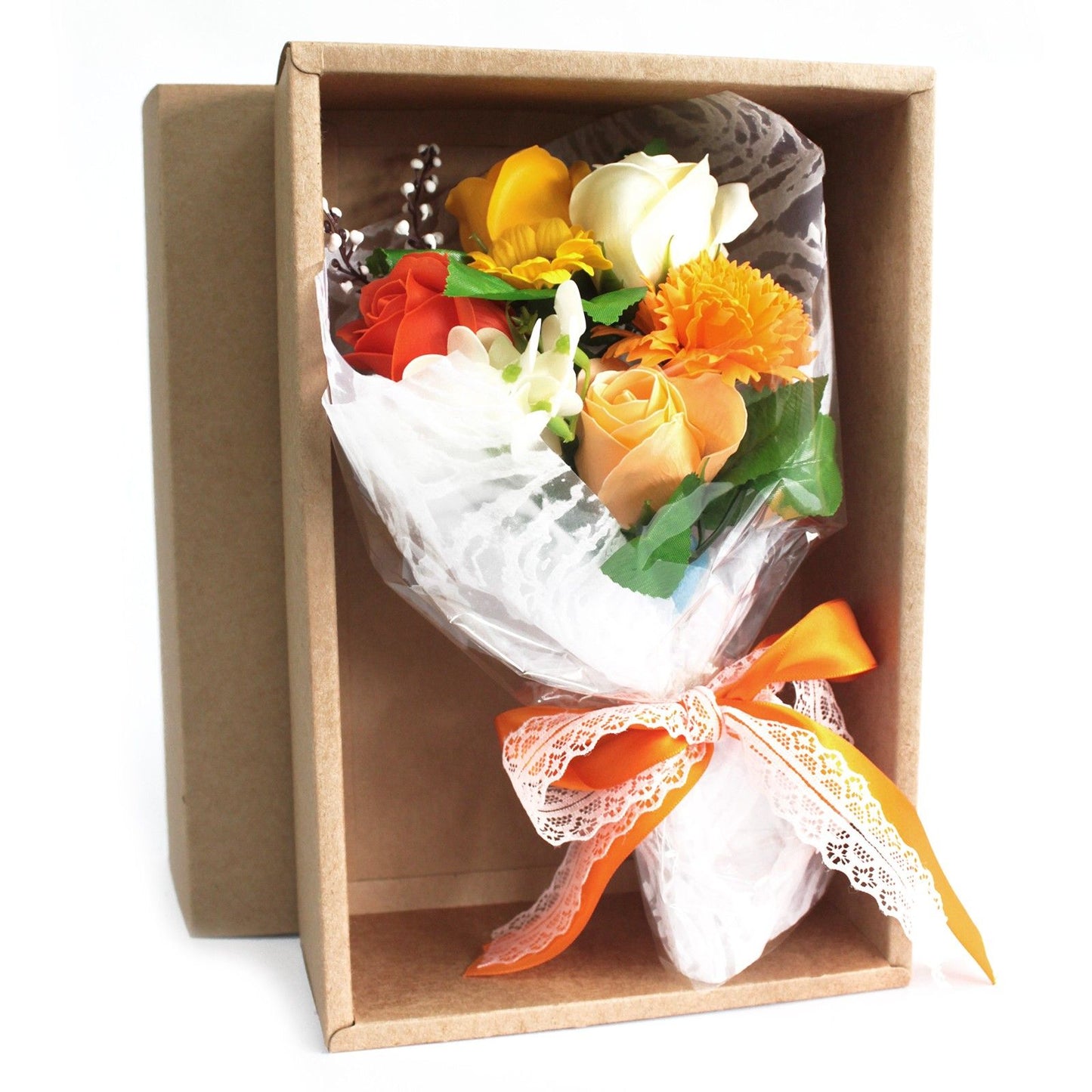 Boxed Hand Soap Flower Bouquet - Orange - Special