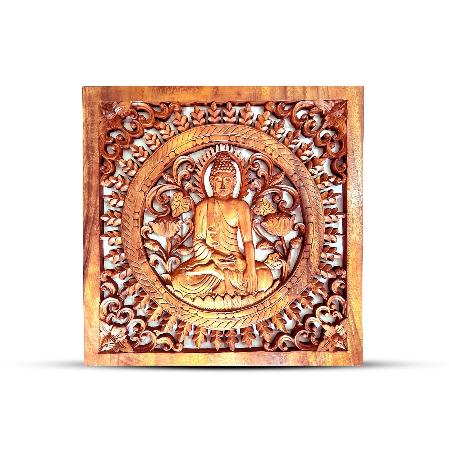 Square Decorative Wooden Buddha Panel 40x40cm