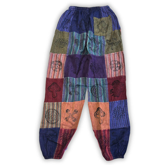 Nomad Sari - Mushroom Pants - Block Print Designs - Purple Tones (110x120cm) L/XL