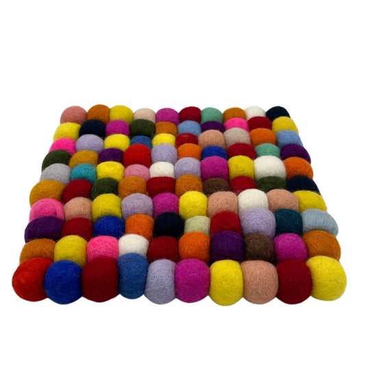 Felt Ball Square Placemat - 20cm Multi Colour