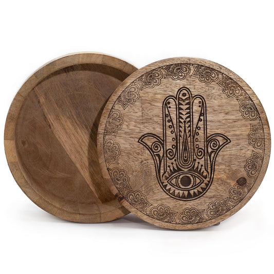 Big Round Box 17.5x7.5cm - Hamsa Black Engraved