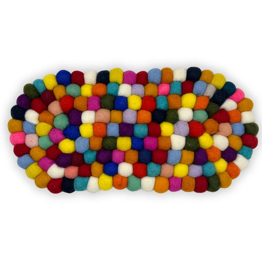 Felt Ball Oval Centre Mat - 38x18cm Multi Colour