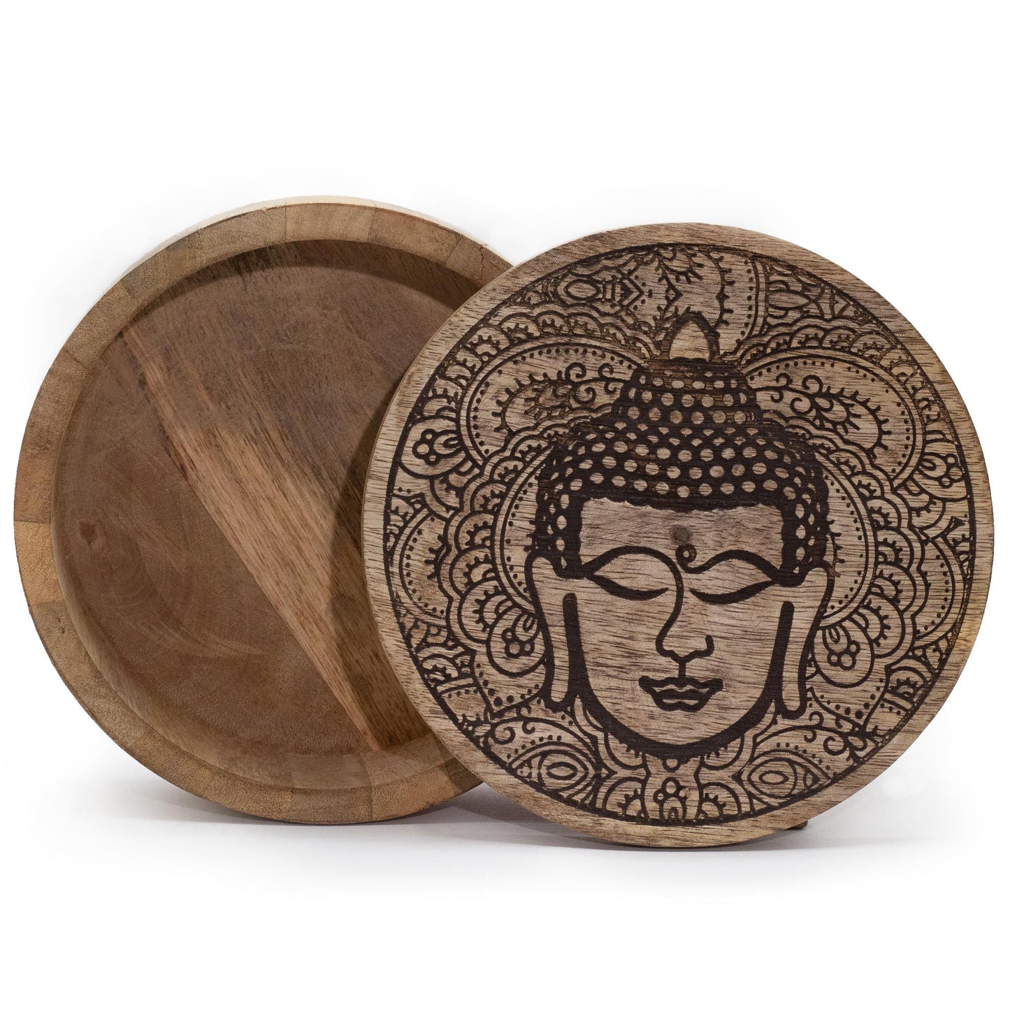 Big Round Box 17.5x7.5cm - Buddha Face Black Engraved