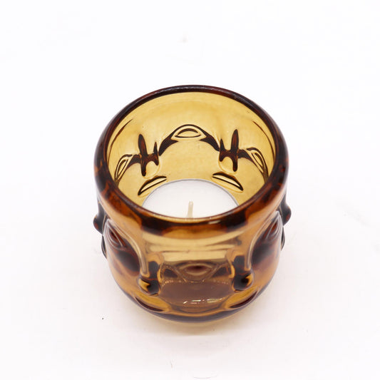 Set of 2 Buddha Faces Candle Jar - Antique Amber