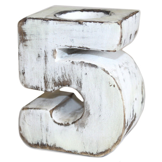 Wooden Birthday Number Tealight Holder - No.5
