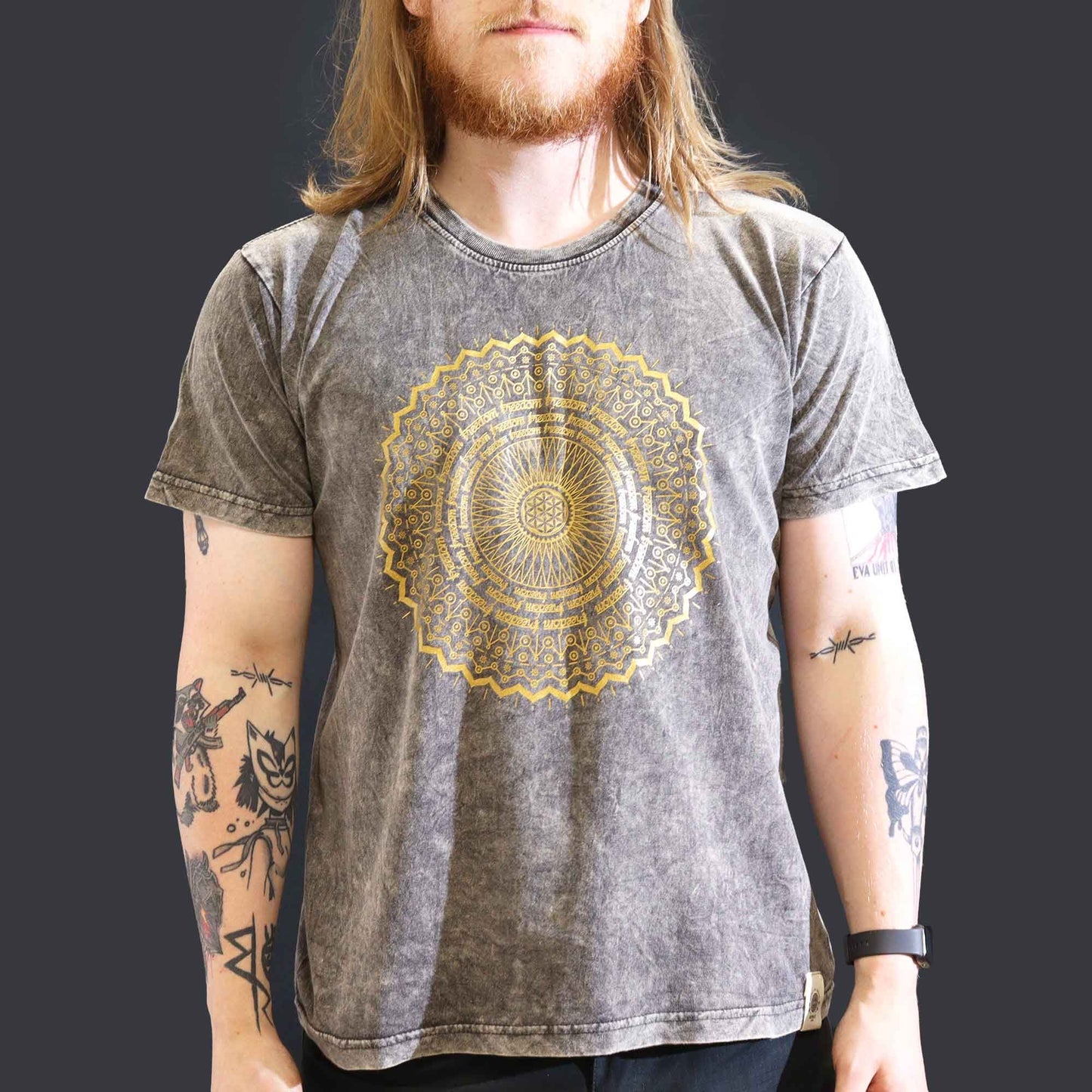 Large Stone Washed T-Shirt - Mandala - Dark Grey