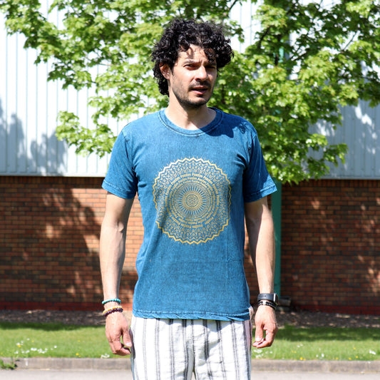 Medium Stone Washed T-Shirt - Mandala - Blue
