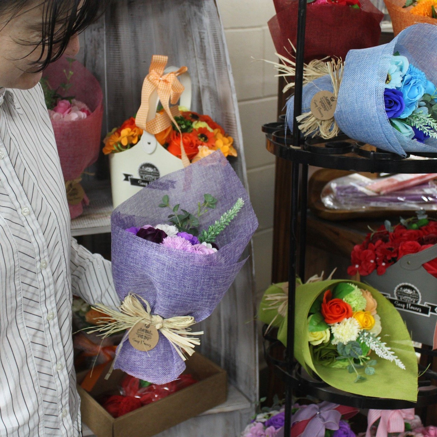 Standing Soap Flower Bouquet - Purple - Special