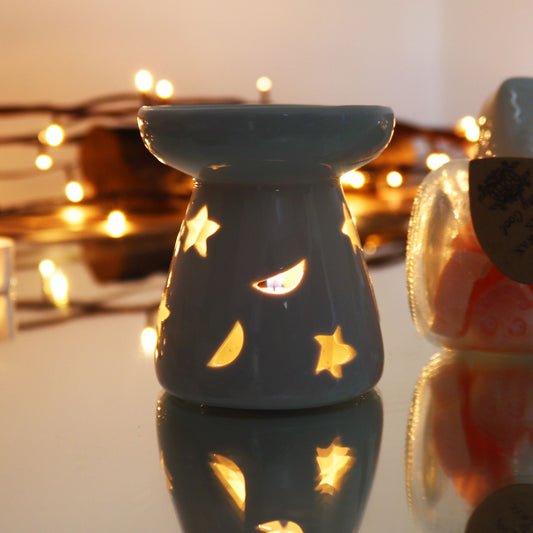Large Classic White Oil Burner - Moon & Star