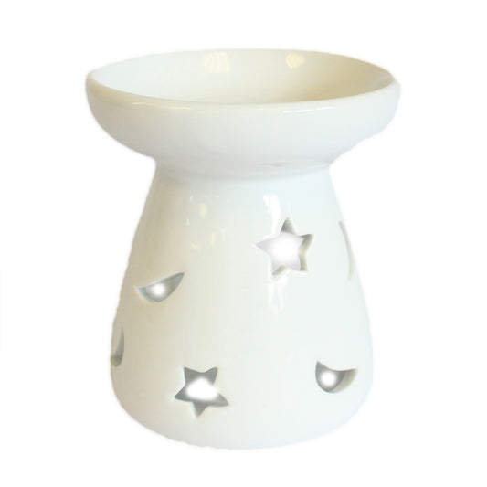 1x Sm Classic White Oil Burner - Moon & Star