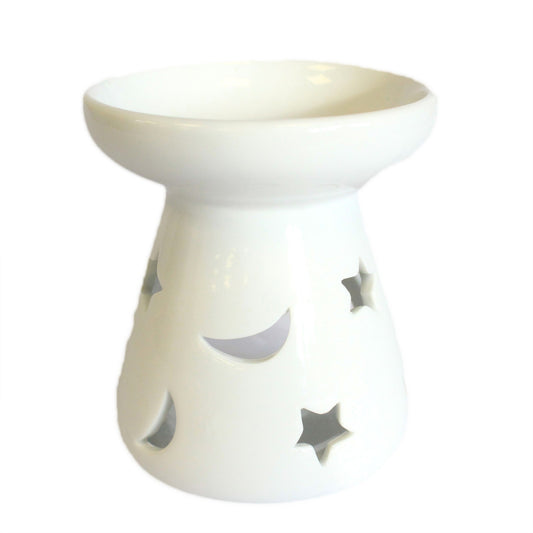 Lrg Classic White Oil Burner - Moon & Star