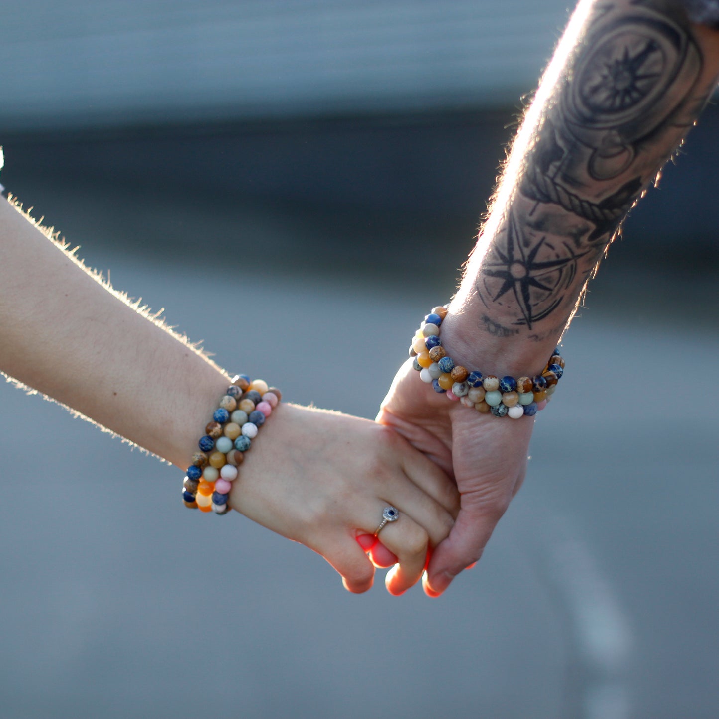 Set of 2 Gemstones Friendship Bracelets - Support - Sodalite & Picturestone