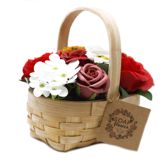 Medium Red Soap Bouquet in Wicker Basket