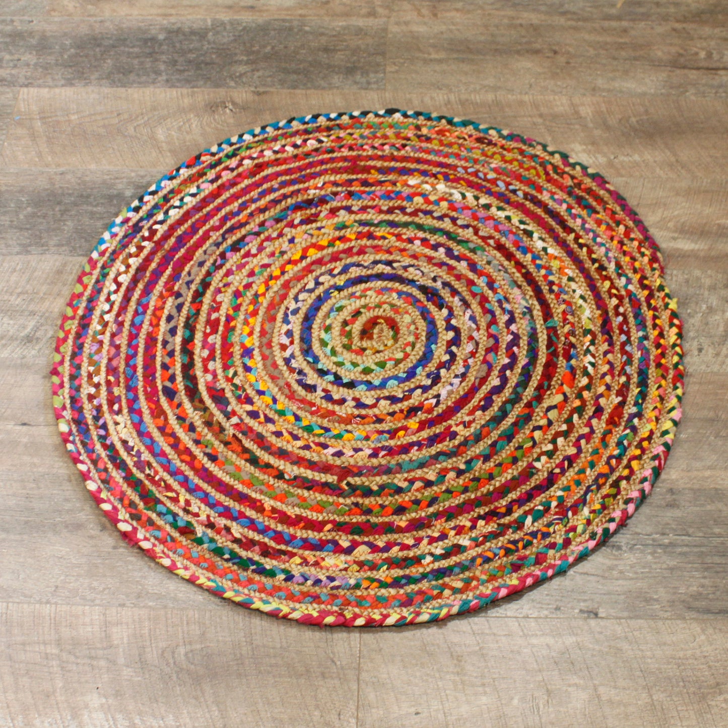 Round Jute and Recycled Cotton Rug -  90 cm