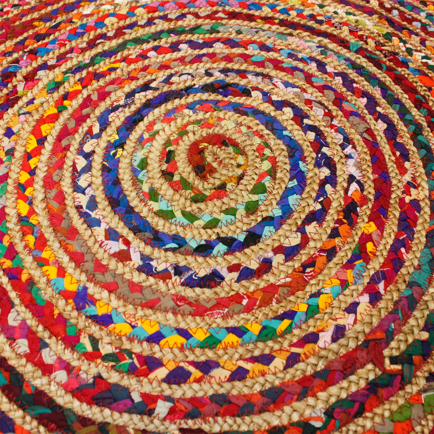 Round Jute and Recycled Cotton Rug - 120 cm