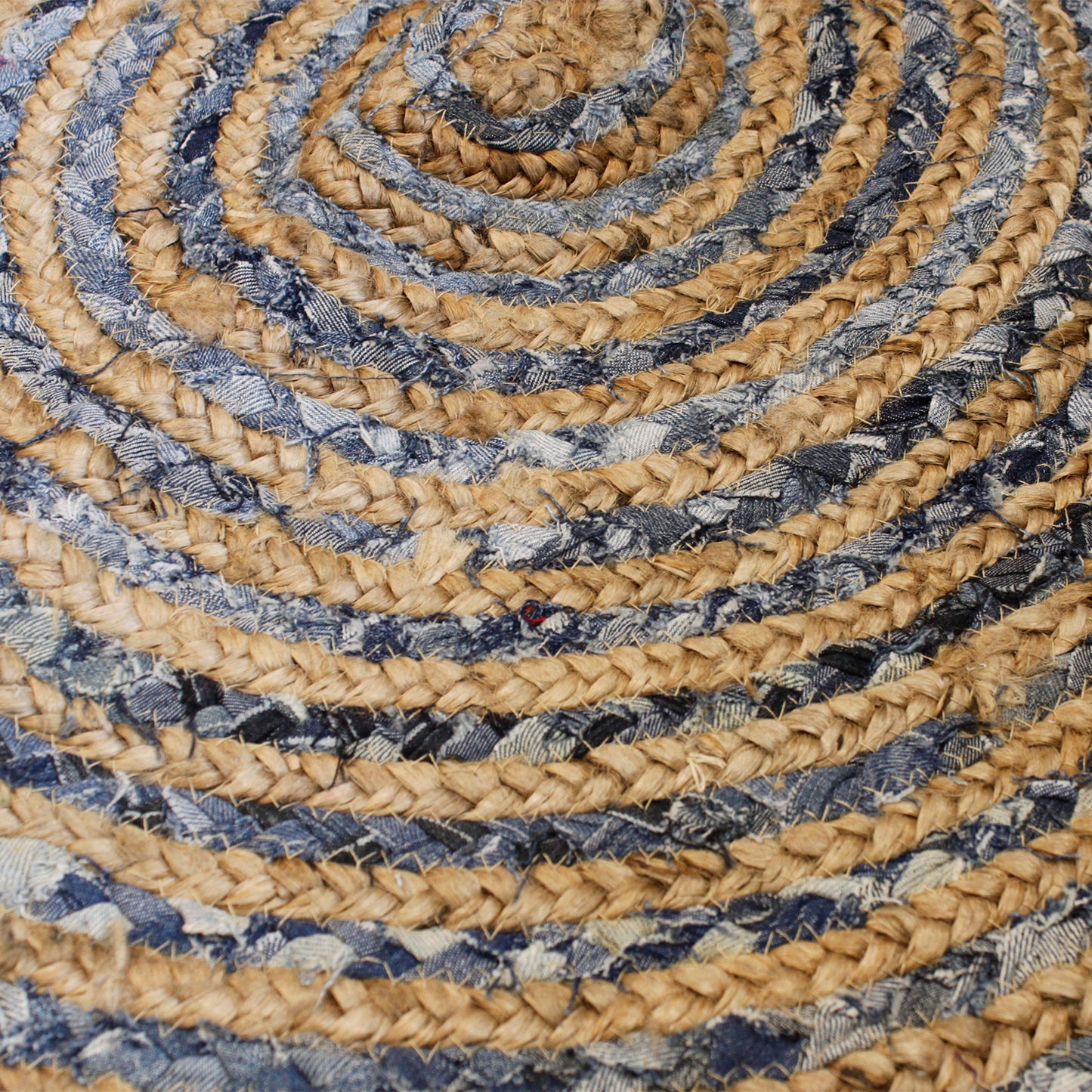 Round Jute and Recycle Denim Rug-  90 cm