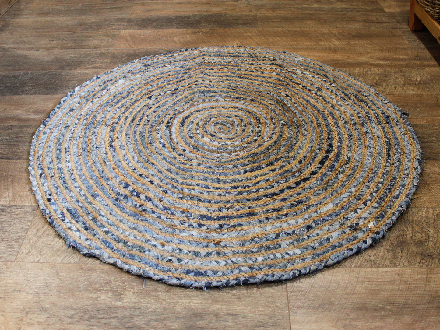 Round Jute and Recycle Denim Rug - 120 cm