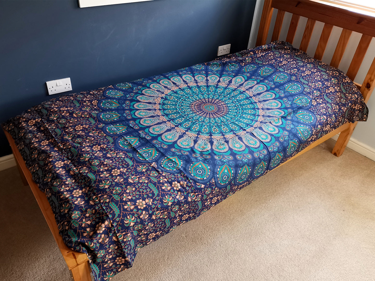 Single Cotton Bedspread + Wall Hanging - Classic Mandala 130cm x 200cm